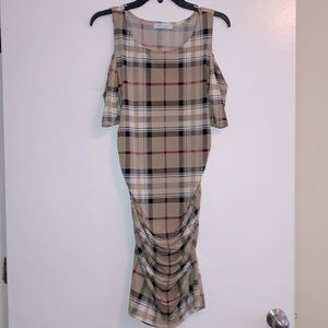 My Bump Women’s Cold Shoulder Fitted Maternity Dress W/Side Ruched Medium